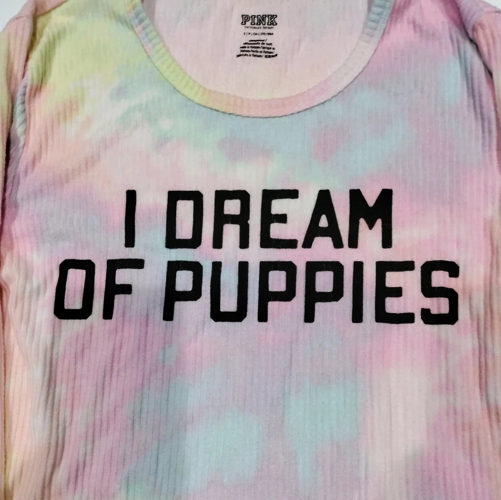 Pink by VS pastel rainbow tye dye long sleeve lounge top women's size S